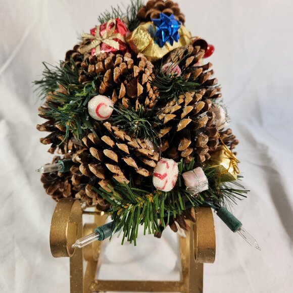 Pinecone Christmas Sleigh Lighted Gold and Christmas Mini Presents Faux Candies - Picture 8 of 13